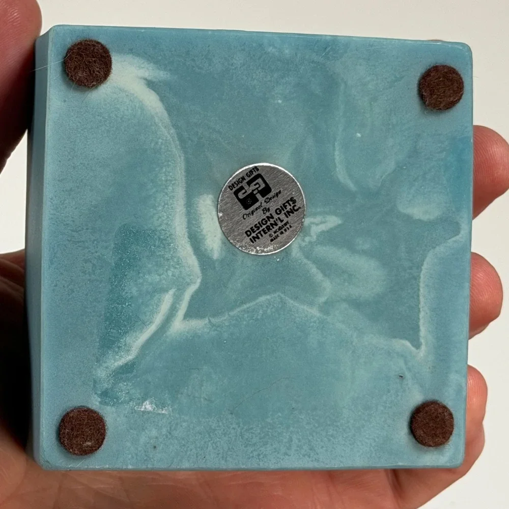 Vintage‎ Jewelry Trinket Box Small Blue Man Mythical Man Elf Fairycore USA